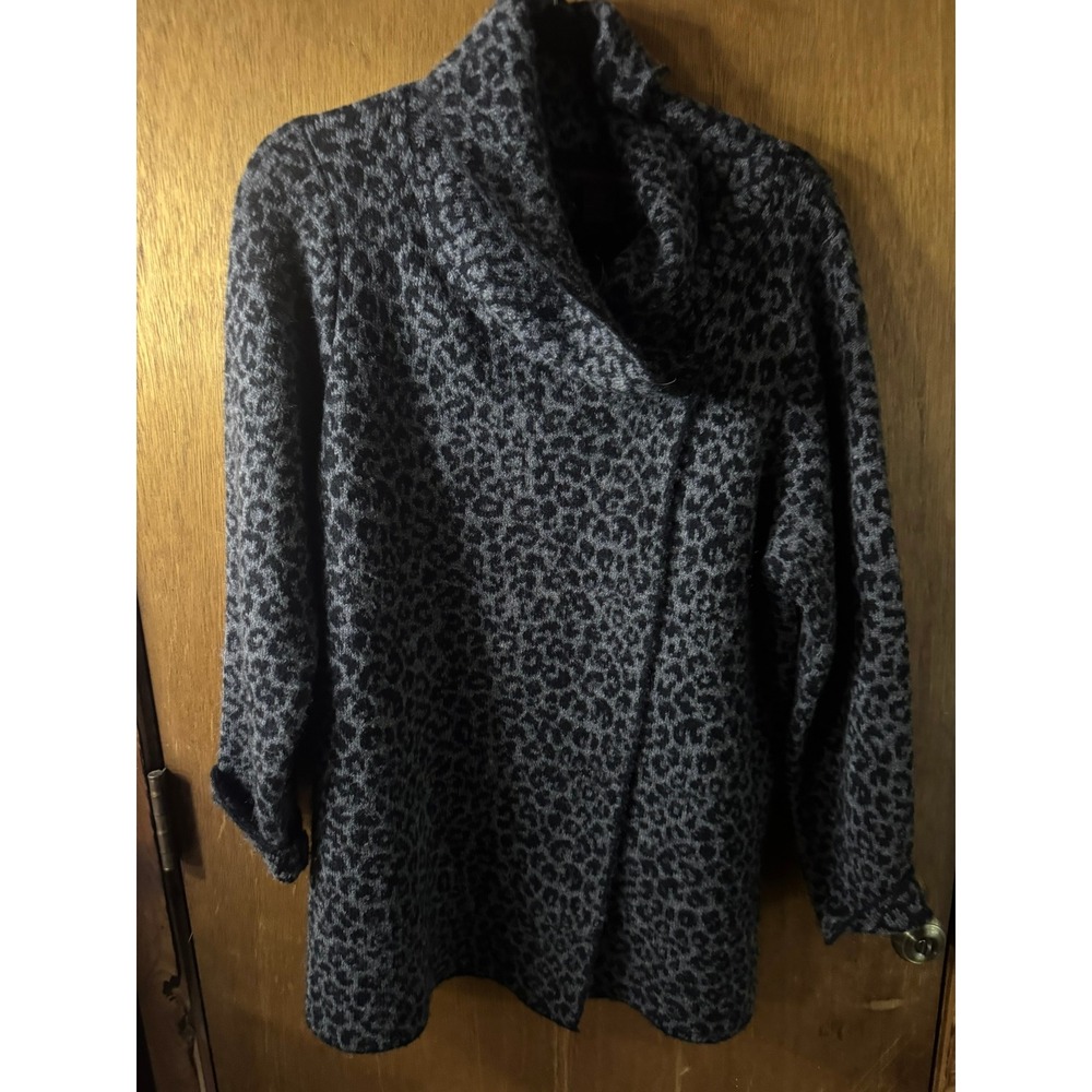Christian Siriano New York Gray Leopard Print Cowl Neck Cardigan Sweater